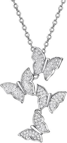 قلادة من الفضة الاسترليني على شكل فراشة قلادات زركونيا مكعبة للنساء مقاس 16-18 بوصة in Kuwait