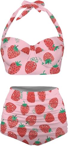 Jndtueit Butterfly Women's Retro Ruched Ruffle High Waist Bikini Set, Flag Tankini Swimsuits Tummy Control Swimwear in Saudi Arabia