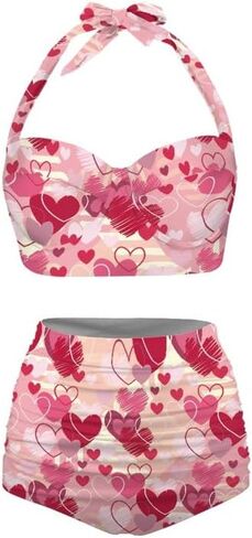 Jndtueit Butterfly Women's Retro Ruched Ruffle High Waist Bikini Set, Flag Tankini Swimsuits Tummy Control Swimwear in Saudi Arabia