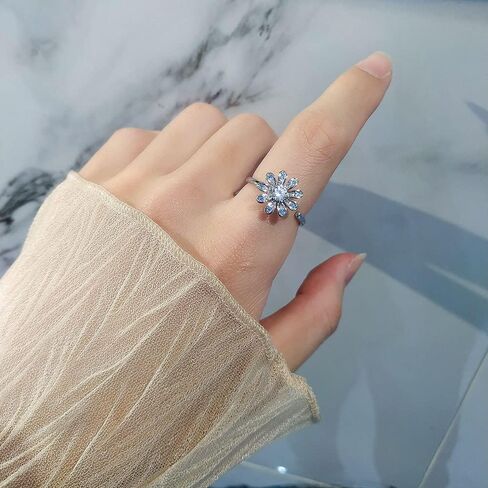 Daisy Flower Spinner Fidget Open Statement Ring Cubic Zirconia Crystal Adjustable Stacking Relief Stress Finger Rings Anti Anxiety Worry Promise Love Bands Lovely Jewelry for Women Girls Bride Wedding in Saudi Arabia