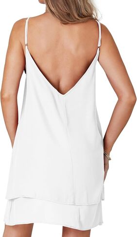 فستان نسائي قصير من Umenlele بحمالات سباغيتي بدون ظهر وطبقات مكشكشة وحاشية واسعة بدون أكمام صيفي قصير in Kuwait