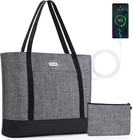 حقيبة كمبيوتر محمول للنساء مكونة من قطعتين، حقيبة عمل كبيرة وحقيبة يد للكمبيوتر وحقيبة مدرسية مع منفذ شحن USB in Kuwait