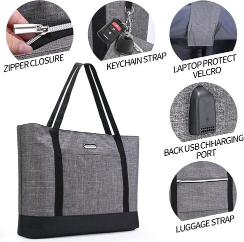 حقيبة كمبيوتر محمول للنساء مكونة من قطعتين، حقيبة عمل كبيرة وحقيبة يد للكمبيوتر وحقيبة مدرسية مع منفذ شحن USB in Kuwait