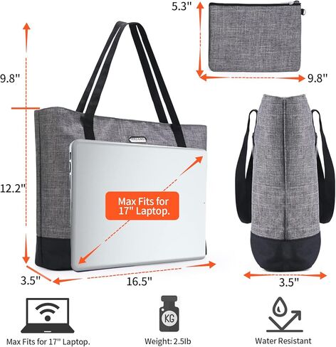 حقيبة كمبيوتر محمول للنساء مكونة من قطعتين، حقيبة عمل كبيرة وحقيبة يد للكمبيوتر وحقيبة مدرسية مع منفذ شحن USB in Kuwait