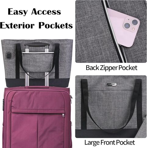 حقيبة كمبيوتر محمول للنساء مكونة من قطعتين، حقيبة عمل كبيرة وحقيبة يد للكمبيوتر وحقيبة مدرسية مع منفذ شحن USB in Kuwait