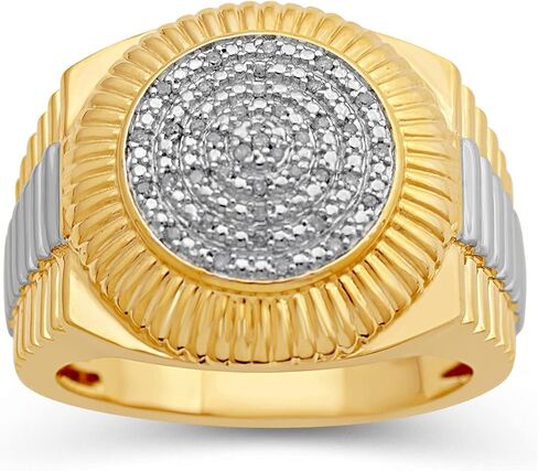 Jewelili 18K الذهب الأصفر على الفضة الاسترليني 1/10 Cttw خاتم الماس الأبيض الطبيعي المستدير للرجال in Saudi Arabia