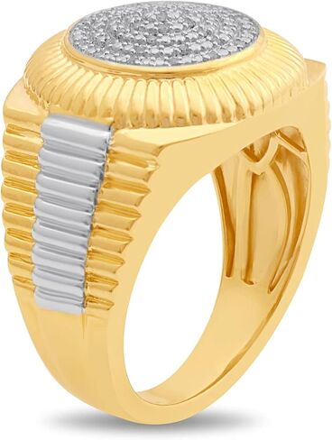 Jewelili 18K الذهب الأصفر على الفضة الاسترليني 1/10 Cttw خاتم الماس الأبيض الطبيعي المستدير للرجال in Saudi Arabia