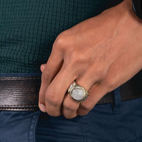 Jewelili 18K الذهب الأصفر على الفضة الاسترليني 1/10 Cttw خاتم الماس الأبيض الطبيعي المستدير للرجال in Saudi Arabia