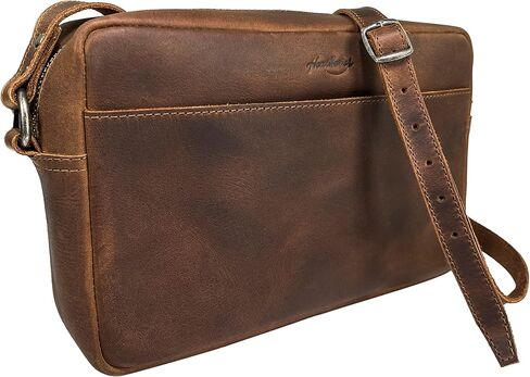 Heather's by Hide & Drink, Squared Crossbody Bag Handmade from Full Grain Leather - Trendy Crossbody, Stylish Shoulder Bag for Everyday Use or Travel - Bourbon Brown in Kuwait