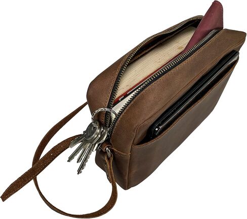 Heather's by Hide & Drink, Squared Crossbody Bag Handmade from Full Grain Leather - Trendy Crossbody, Stylish Shoulder Bag for Everyday Use or Travel - Bourbon Brown in Kuwait