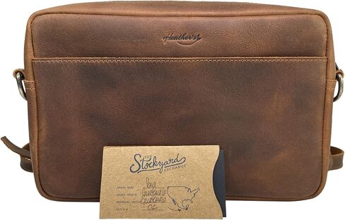 Heather's by Hide & Drink, Squared Crossbody Bag Handmade from Full Grain Leather - Trendy Crossbody, Stylish Shoulder Bag for Everyday Use or Travel - Bourbon Brown in Kuwait