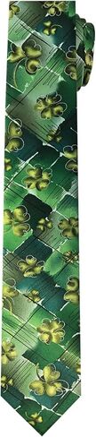 Jerry Garcia Men's St. Patrick's Day Green Shamrocks Clovers Black Diamond Irish Plant Person Art Neck Tie, Extra Long - 63 inch in Saudi Arabia