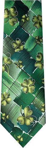 Jerry Garcia Men's St. Patrick's Day Green Shamrocks Clovers Black Diamond Irish Plant Person Art Neck Tie, Extra Long - 63 inch in Saudi Arabia