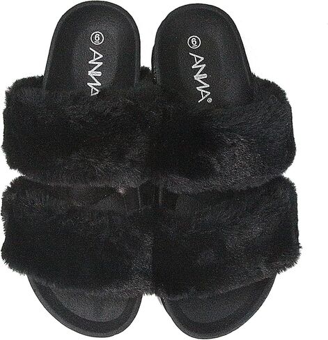 ANNA Kandy Women's Faux Fur Slides Slippers Platform Strappy Rhinestone Sandals for all season in Saudi Arabia