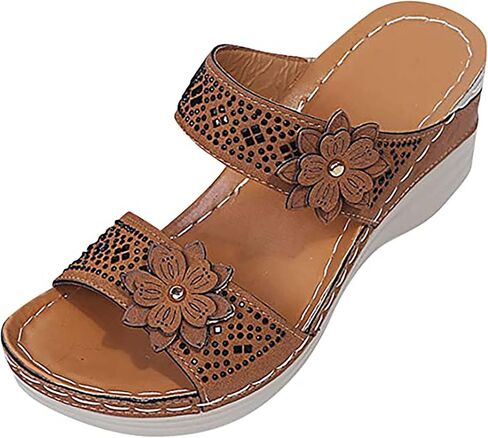 Aeefnuie Women Wedge Sandals, Hollow Flowers With Arch Support Comfortable Orthopedic Sandals Plus Size Slippers in Saudi Arabia