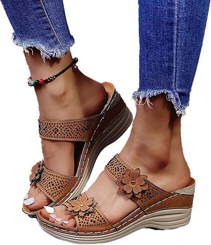 Aeefnuie Women Wedge Sandals, Hollow Flowers With Arch Support Comfortable Orthopedic Sandals Plus Size Slippers in Saudi Arabia