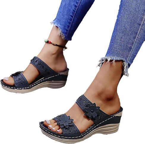 Aeefnuie Women Wedge Sandals, Hollow Flowers With Arch Support Comfortable Orthopedic Sandals Plus Size Slippers in Saudi Arabia