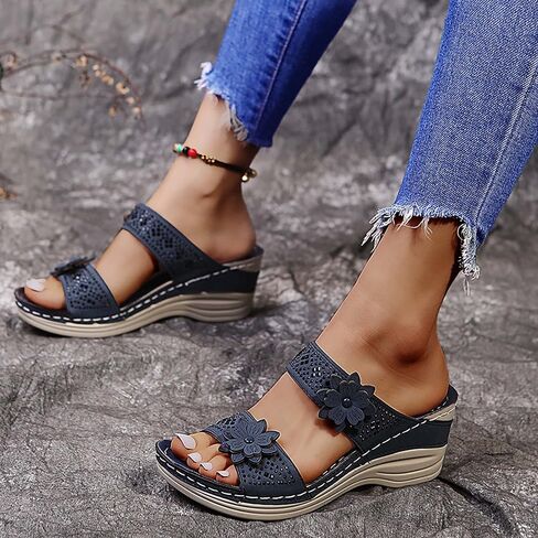 Aeefnuie Women Wedge Sandals, Hollow Flowers With Arch Support Comfortable Orthopedic Sandals Plus Size Slippers in Saudi Arabia