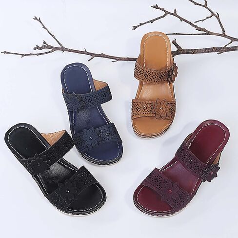 Aeefnuie Women Wedge Sandals, Hollow Flowers With Arch Support Comfortable Orthopedic Sandals Plus Size Slippers in Saudi Arabia