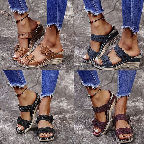 Aeefnuie Women Wedge Sandals, Hollow Flowers With Arch Support Comfortable Orthopedic Sandals Plus Size Slippers in Saudi Arabia