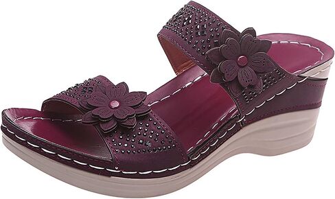 Aeefnuie Women Wedge Sandals, Hollow Flowers With Arch Support Comfortable Orthopedic Sandals Plus Size Slippers in Saudi Arabia