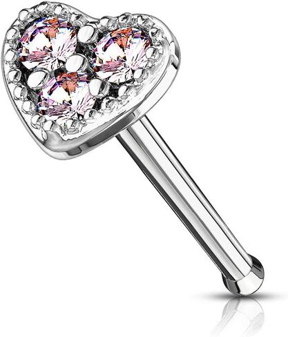 20 Gauge CZ Set Heart Nose Bone Stud 316L Surgical Steel (CHOOSE COLOR) in Saudi Arabia