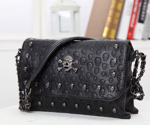 Rullar Punk Women Shoulder Top-handle Bag Skull Chain SatchelTote Handbag Purse Clutch in Saudi Arabia