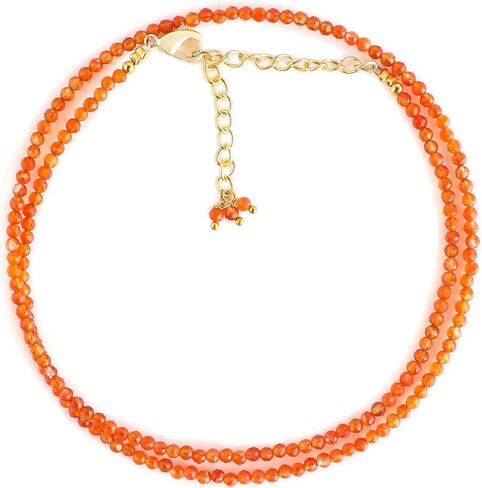 Natural Carnelian Beads Necklace, 2.5 mm Beads Size, Delicate Necklace with Energy Healing Crystals, Gold Plated Chain, Gift for Her, Gemstone Jewelry 18 inch in Saudi Arabia