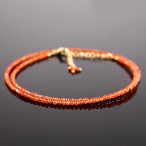 Natural Carnelian Beads Necklace, 2.5 mm Beads Size, Delicate Necklace with Energy Healing Crystals, Gold Plated Chain, Gift for Her, Gemstone Jewelry 18 inch in Saudi Arabia