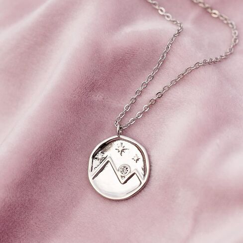 Pura Vida 18" Silver Crystal Mountain Coin Necklace - Handmade Statement Necklace with Czech Crystal - Silver Necklace for Women, Long Necklaces for Teen Girls, Boho Jewelry for Women - 3" Extender in Saudi Arabia