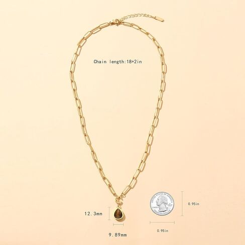SHEEN CRAFT Gemstone Gold Plated Paperclip Necklace for Women Dainty Minimalist Crystal Birthstone Green Aventurine Rose Quartz Necklace Gift for Her Waterproof and Hypoallergenic in Saudi Arabia