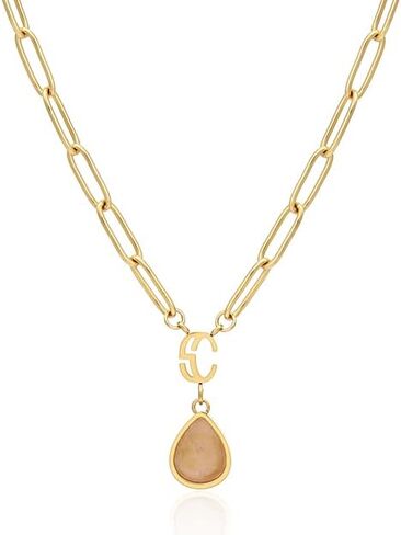 SHEEN CRAFT Gemstone Gold Plated Paperclip Necklace for Women Dainty Minimalist Crystal Birthstone Green Aventurine Rose Quartz Necklace Gift for Her Waterproof and Hypoallergenic in Saudi Arabia
