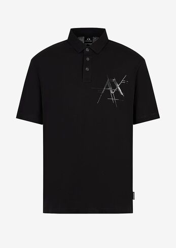 A｜X ARMANI EXCHANGE Men's Regular Fit Cotton Jersey Metallic Logo Polo in Saudi Arabia