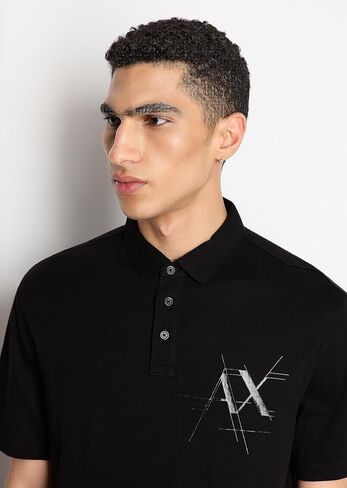 A｜X ARMANI EXCHANGE Men's Regular Fit Cotton Jersey Metallic Logo Polo in Saudi Arabia
