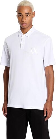 A｜X ARMANI EXCHANGE Men's Regular Fit Cotton Jersey Metallic Logo Polo in Saudi Arabia