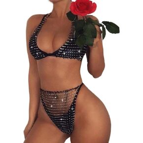 Reetan Crystal Mesh Body Chain Set Rhinestone Bikini Body Chain Set Beach Elastic Body Chain Rave Nightclub Body Jewelry Accessories for Women and Girls