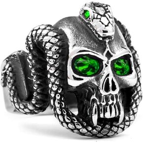 شيطان الجمجمة رئيس الدائري للرجال، الأفعى الشيطان خاتم الجمجمة، بارد مصاص دماء الجمجمة الدائري هالوين السائق، القوطية العين الخضراء الجمجمة خاتم كوكتيل حزب الدائري، خمر فاسق الجمجمة المجوهرات هدية للرجال الأولاد in Kuwait