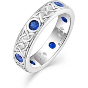 Celtic Trinity Knot 925 Sterling Silver Promise Rings for Men, 3A Cubic Zirconia Black Spinel Sapphire Irish Band Rings for Anniversary Engagement, Size 7-12