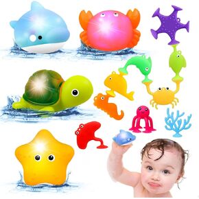 Baby Bath Toys for Kids Ages 1-3,Mold Free Silicone Suction Cup Toys for Toddlers 2-4,No Hole Light Up Ocean Animal Bathtub Sensory Toys for Babies 6-12 Months,Whale Floating Toy Gifts for Boys Girls