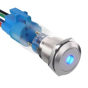 19mm Latching Push Button Switch,12V Waterproof 1NO1NC Single point with LED light Push Button Switch with Wire Socket Plug (Blue)