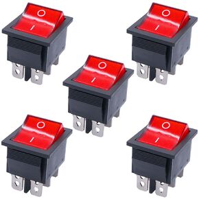 TWTADE / 5Pcs Red Light Illuminated ON/ON DPST 6 Pin 2 Position Mini Boat Rocker Switch Car Auto Boat Rocker Toggle Switch Snap AC 250V 125V/20A KCD2-202N-R
