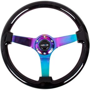 NRG Innovations NRG-RST-036BK-MC Reinforced Steering Wheel Classic Black Wood Grain Wheel (3" Deep), 350mm, 3 Solid Spoke Center in Neochrome