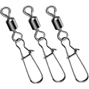 High Strength Fishing Snap Swivels Rolling Ball Bearing Swivels Stainless with Safety Snap Connector Fishing Accessories
