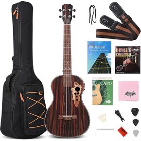Tenor Ukulele Electric 26 Inch All Blackwood Acoustic Ukelele With Truss Rod With EQ with Gig Bag,Strap,Nylon String,Electric Tuner,Pick,shaker