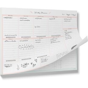 Peachly Desktop Weekly Planner Notepad | 60 Undated Tear-Off Pages | Schedule Daily To-Do Lists | Increase Your Productivity In Less Than 5 Minutes A Week | Achieve Your Goals | Peach and Mint Fern