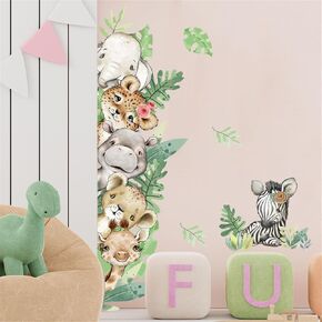 Jungle Animals with Tree Plant Wall Decals Monkey Lion Tiger Wall Stickers Baby Nursery Kids Room Living Room Home Decor (Animal1)