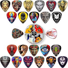 Guitar Picks 24 Pack Thin,Medium,Heavy/Thick Guitar Picks,Bass Picks Personalized Design,0.46 0.71 0.96 1.20 mm Guitar Pick for Acoustic Guitar,Bass Guitar, Electric Guitar(mix-3)
