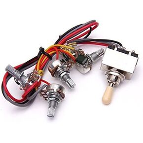 Prewired Wiring Harness Kit Compatible for LP Electric Guitar, 2T2V 500K Pots 3-position Toggle Switch with Jack for Dual Humbucker Gibson Les Pual Style Guitar Electronics Replacements, White Cap