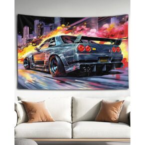 QEOPGNE Car Tapestry Wall Hanging Car Wall Art R32 Japanese Anime Tokyo Drifting Jdm Wall Tapestry for Bedroom Living Room Decor for Men and Women 40"x60"