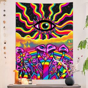 Rexful Mushroom Tapestry Tapestry for Bedroom Colorful Vertical Wall Art Aesthetic Fantasy Blacklight Tapestry Bedroom Living Decor (44''×60'')